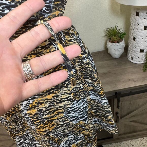 SALONI Ink Tiger Animal Print Black LEA Silk Wrap A-Line Mini Dress Size 4 - Picture 3 of 11